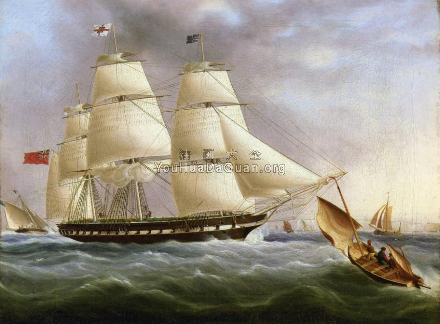 A Three-Masted Ship off Dover - 詹姆斯·E·巴特斯沃思